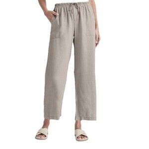 Splendid Linen Blend Cropped Pants Women’s Size Large Beige Wide Leg Pull On EUC